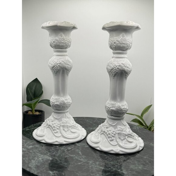 Basic Porcelain by Home Essentials and Beyond Set Of 2 Grape Candle Stick Holder - Picture 2 of 11